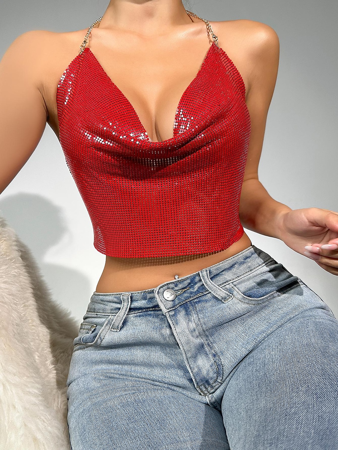 Fémes Hát nélküli Szikra Spagetti pántos trikó Testlánc Crop Tank Top Diszkó Jelmez Női Parti Klub Pride Parade Felnőttek Trikó 2025 - $23.99 –P11