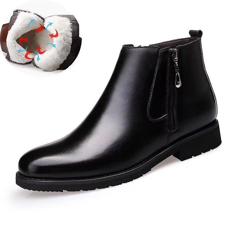Schwarze Herren Stiefeletten aus Kunstleder mit Fellfutter und seitlichem Reißverschluss – warme Winterstiefel für kaltes Wetter 2025 - $32.99 –P2