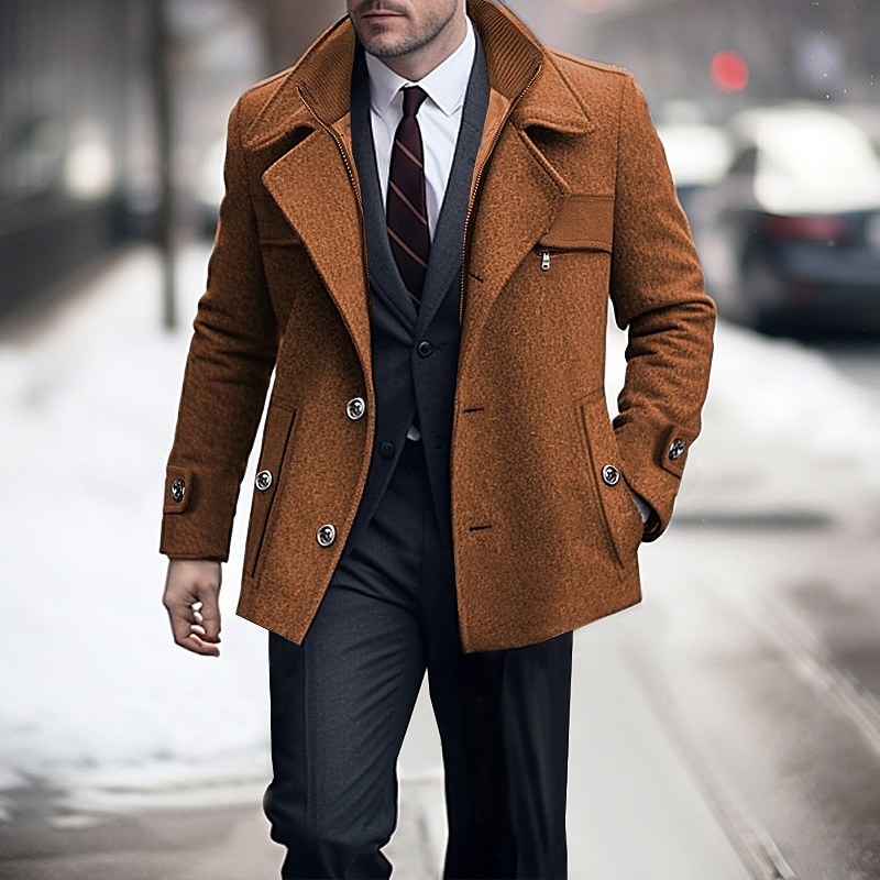 Herren Wintermantel Wollmantel Trenchcoat Outdoor Freizeitskleidung Herbst Winter Wollen warm Windbreaker Oberbekleidung Bekleidung Modisch Strassenmode Glatt Tasche Kargen Einreihiger Verschluss 2025 - $90.99 –P7