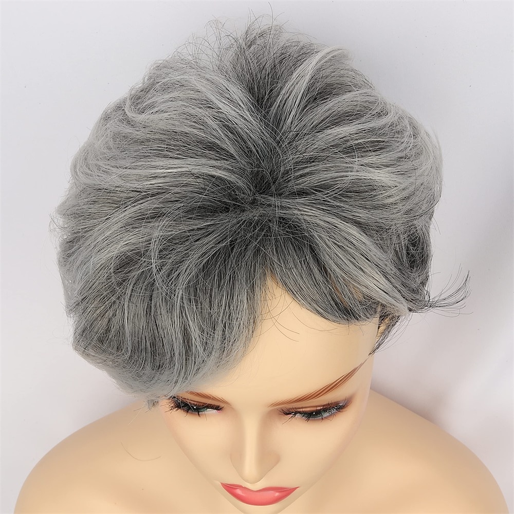 perucas curtas encaracoladas com corte pixie com parte lateral franja perucas gradientes cinza para mulheres brancas ombre peruca de cabelo preto a cinza textura bagunçada em camadas peruca de corte de 2025 por $19.99 –P6