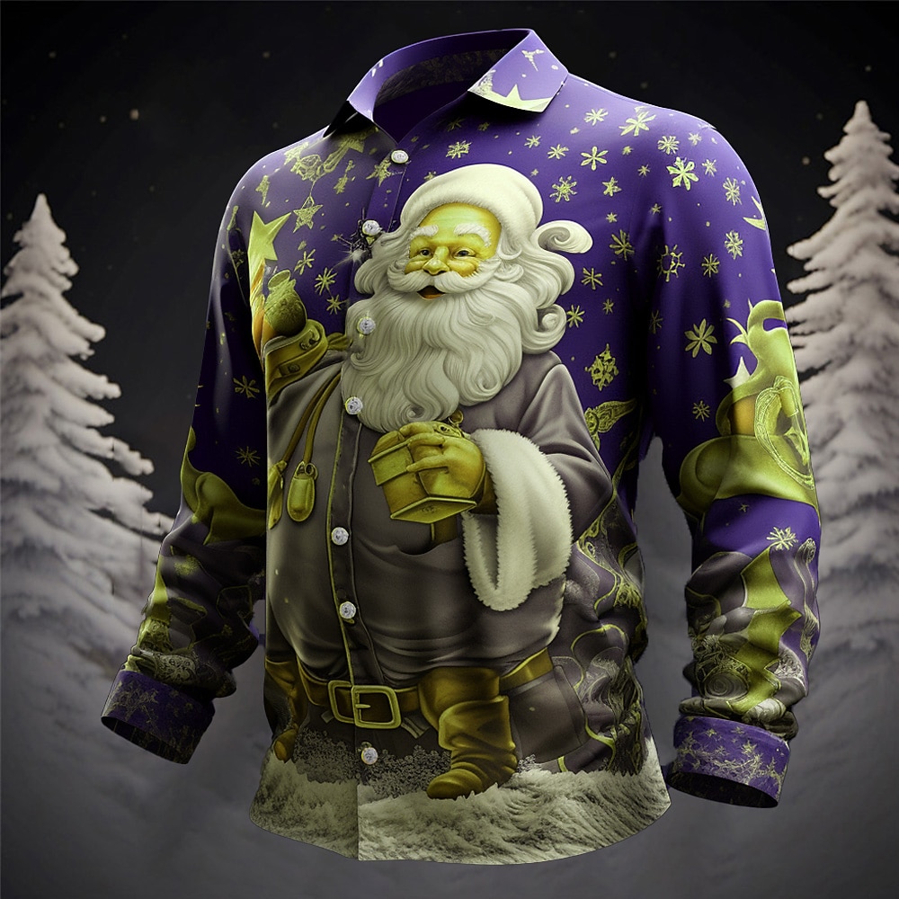 père Noël Décontractées Homme Chemise Usage quotidien Sortie Automne hiver Col rabattu manche longue Jaune, bleu marine, Bleu Roi S, M, L Tissu extensible dans les 4 sens Chemise Noël de 2025 ? $26.99 –P9