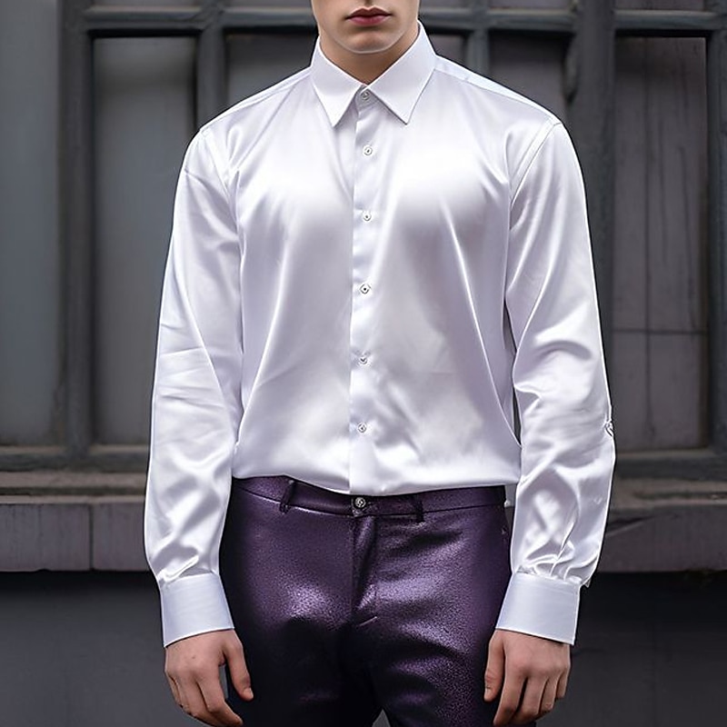 Pánské Košile Saténová košile Košile pro volný čas Košile na knoflíky Černá Žlutá Vodní modrá Červená Světle šedá Dlouhý rukáv Bez vzoru Klopa Dovolená Denní Oblečení Módní Na běžné nošení Pohodlné 2026 - $29.99 –P7