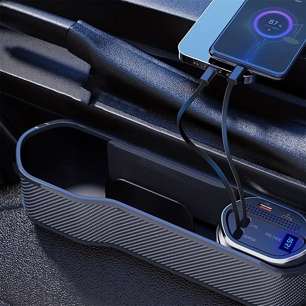 Car Seat Storage Box With Two USB Ports And Two Retractable Fast Charge Cables Interface Car Center Console Side Storage Storage Box 2025 - $49.99 –P9