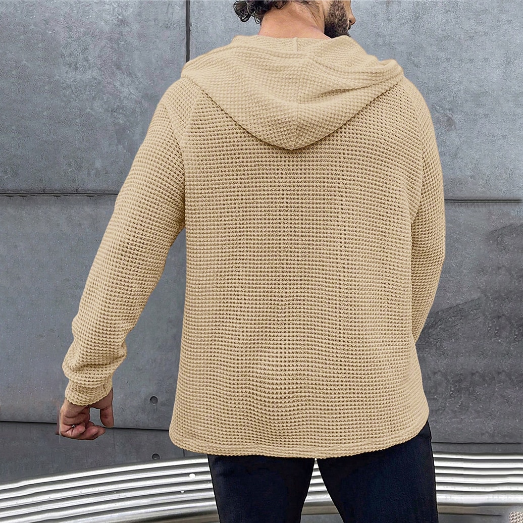 Herren Waffelhemd T Shirt Henley Hemd T-Shirt Langarm Mit Kapuze Frühling & Herbst Einfach Mode Designer Basic Gestrickt Urlaub Straße Ausgehen Grün Kaki Beige Top T-Shirt für Herren 2026 - $23.99 –P2