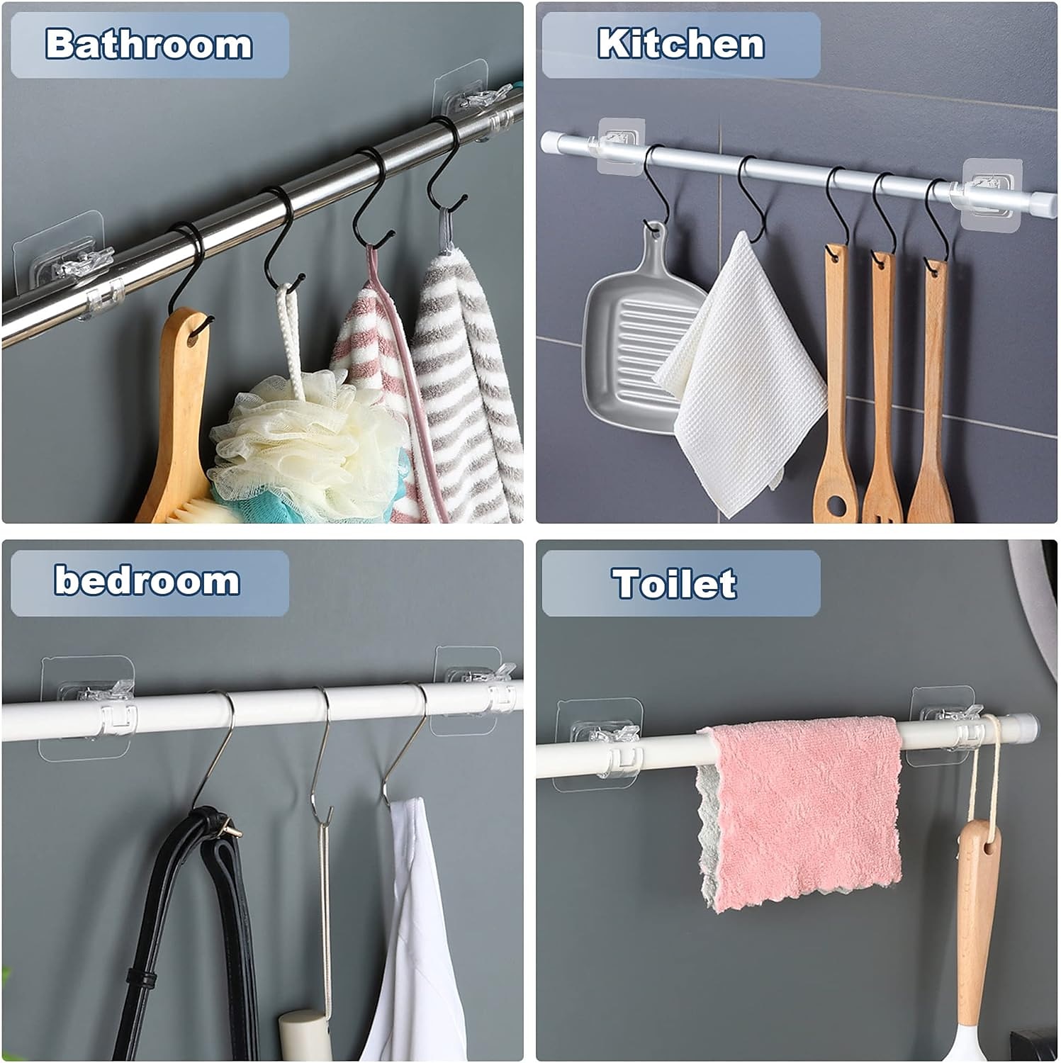 4Pcs Self Adhesive Curtain Rod Bracket Punch-free Curtain Rod Clips Nail-Free Hook Adjustable Shower Curtain Rod Hanging Holder 2025 - $8.99 –P2