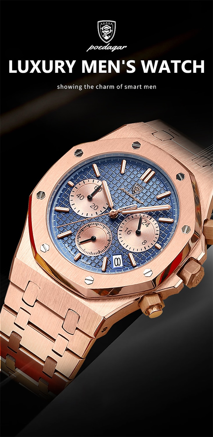 POEDAGAR Men Quartz Watch Outdoor Sports Fashion Casual Luminous Calendar Chronograph Waterproof Steel Watch 2025 - $34.99 –P1