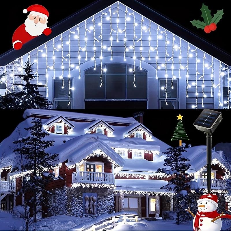 1τμχ led ηλιακό φωτιστικό κορδονιού, 4m-96leds 8 modes, αδιάβροχη κουρτίνα παγολαμπάκι νεράιδα χριστουγεννιάτικο φωτιστικό, οροφή, εμπορική διακόσμηση δρόμου 2025 - $14.99 –P8
