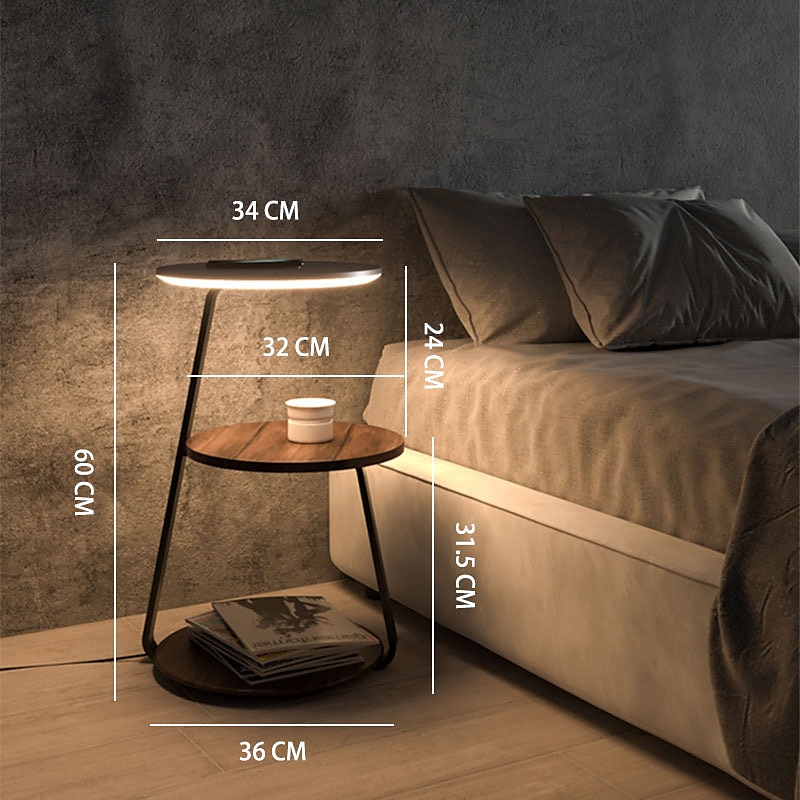 table d'appoint avec lampe, lampadaire avec table attachée, table de chevet rustique avec tiroir et chargement sans fil pour chambre à coucher, salon 110-240 V de 2025 ? $829.89 –P1