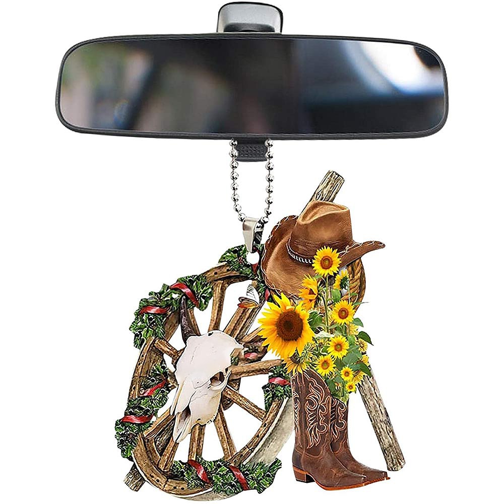 Car Rear View Mirror Hanging Accessories - Cowboy Boots, Cowboy Hat, and Saddle Keychain Ornament for Car Decoration 2025 - $11.99 –P9