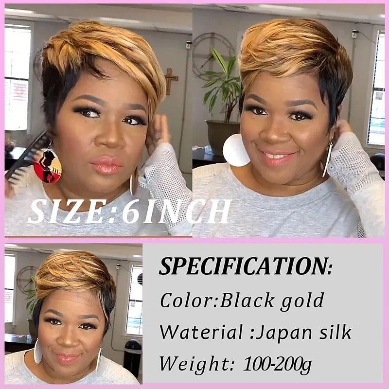 honinggoud en zwarte pixie-cut bobpruik - kort, steil synthetisch haar voor dames 2025 - $21.99 –P3