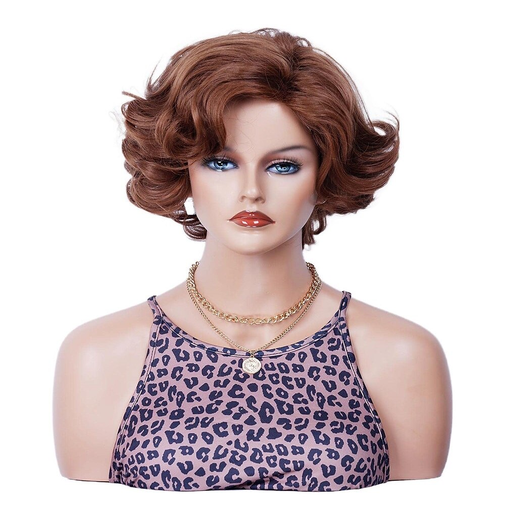 Parrucche Ginger Corti Mosci con Frangia Parrucca Riccia Rosso Auburn Parrucche Sintetiche per Donne per Cosplay o Carnevale Parrucche di Halloween del 2025 a $21.99 –P7