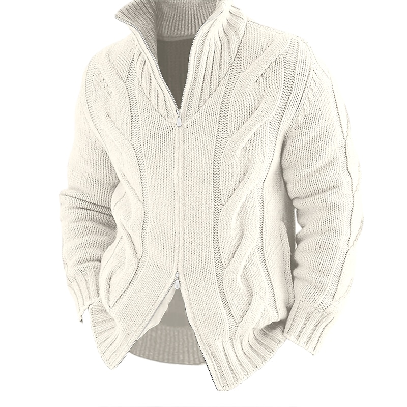 heren vest trui ritssluiting trui grof vest kabel normaal gebreid effen opstaande kraag opwarmingen modern eigentijds casual dagelijkse kleding kleding herfst winter zwart wit m l xl 2025 - $37.99 –P4