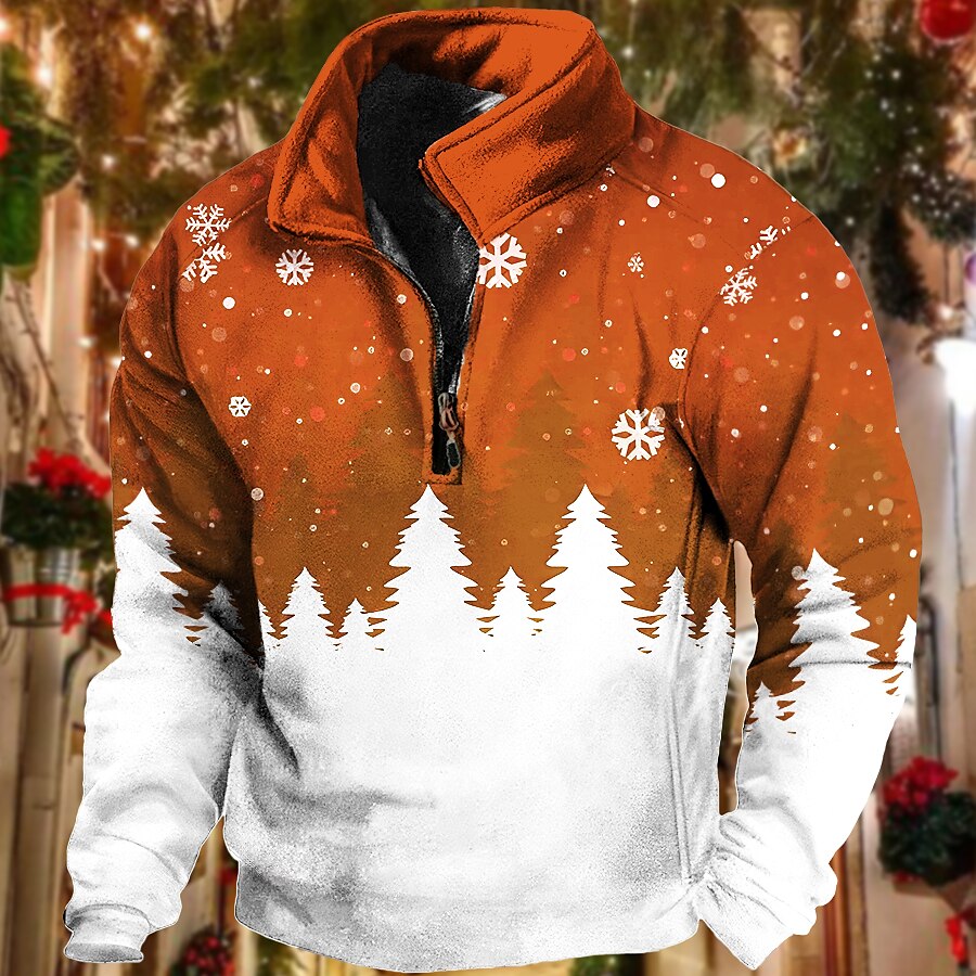 Men's Snowflake Christmas Scene Sweatshirts Sweatshirt Sweatshirt Pullover Quarter Zip Hoodie Long Sleeve Sweatshirt Stand Collar Fashion Cool Daily 3D Print Christmas Vacation Going out Print Spring 2025 - $38.99 –P9