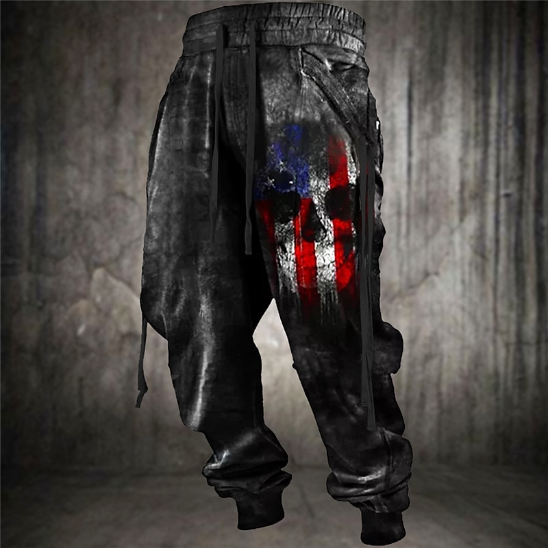 Hodeskaller Amerikansk flagg Punk Gotisk Herre 3D-utskrift Joggebukser Joggere Bukser utendørs Gate Fritid / hverdag Polyester Blå Brun Grønn S M L Medium Midje Elastisitet Bukser 2025 - $25.99 –P1