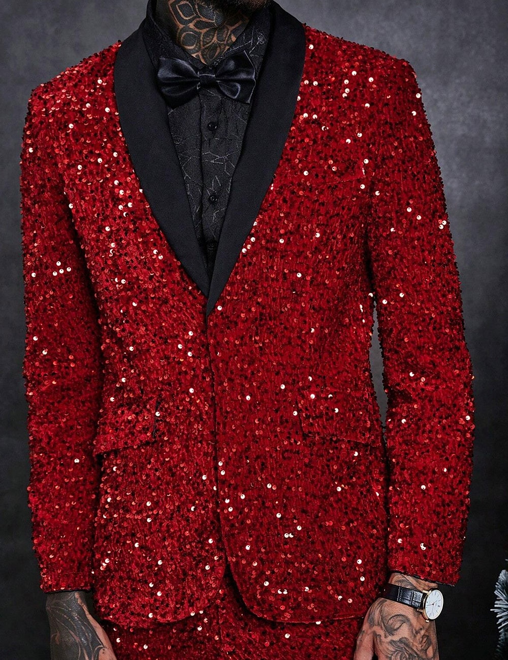 Men's Fashion Disco Sequin Blazer Jacket Pattern Regular Plus Size Single Breasted One-button Red 2025 - $86.99 –P2