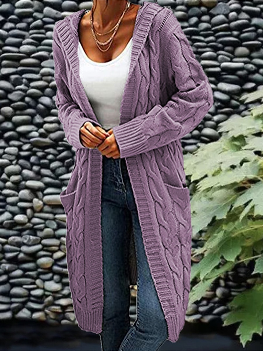 Mulheres Carregam Moda Roupa de rua Casual Côr Sólida Cabo Com Capuz Bolsos Tricotado Manga Longa Tops regulares Tricotar Ao ar livre Diário Para Noite Vinho Verde Tropa Outono Inverno de 2025 por $52.99 –P6