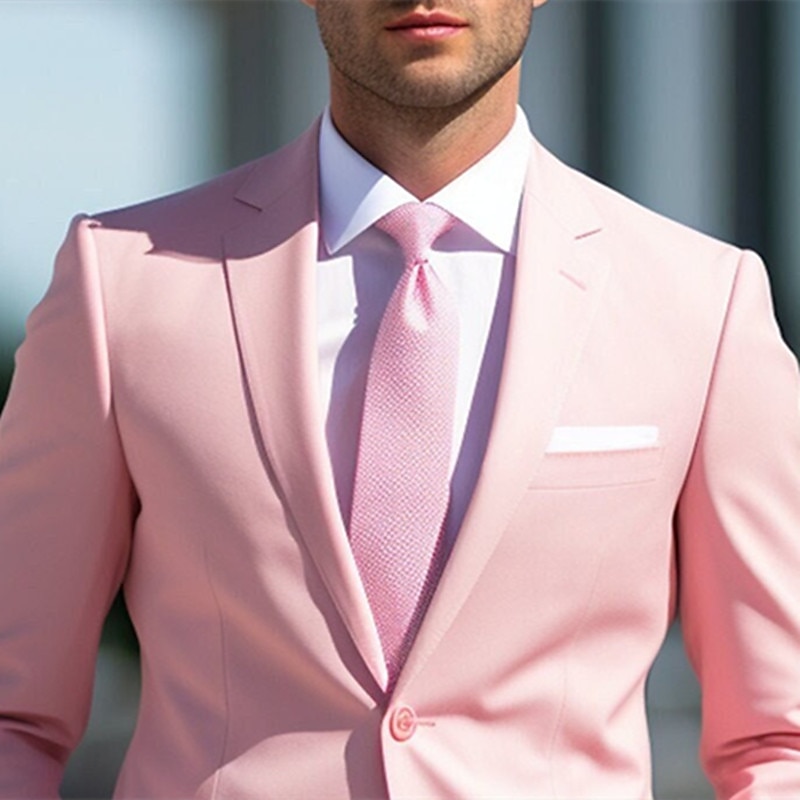 Men's Wedding Suits White Pink Daily Business Solid Colored Plus Size 2 Piece Single Breasted Two-buttons 2025 - $106.99 –P5
