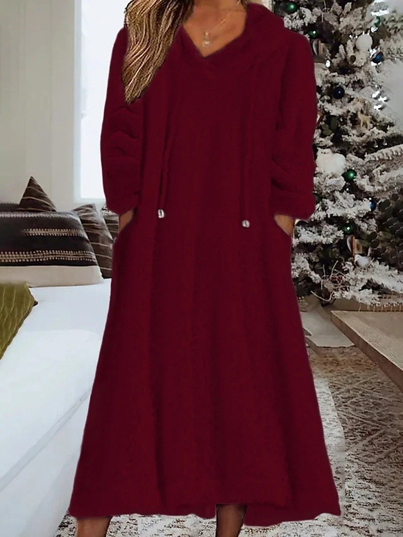 Women's Loungewear Nightshirt Dress Pure Color Casual Comfort Soft Home Daily Going out Coral Fleece Coral Velvet Warm Hoodie Long Sleeve Fall Winter Home Outfits 2025 - $26.99 –P7