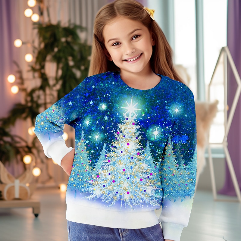 Dívčí 3D Vánoční stromek Vánoční mikina Mikina Pullover Dlouhý rukáv 3D tisk Podzim Zima Módní Šik ven Rozkošný Polyester Děti 3-12 let 4-12 let Tričkový Venkovní Ležérní Denní Běžný 2025 - $16.49 –P5
