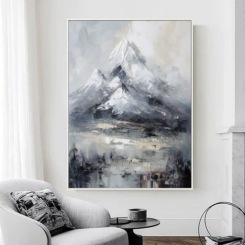 Handmade Abstract Snowy Mountain Landscape Nature Oil Painting Large ...