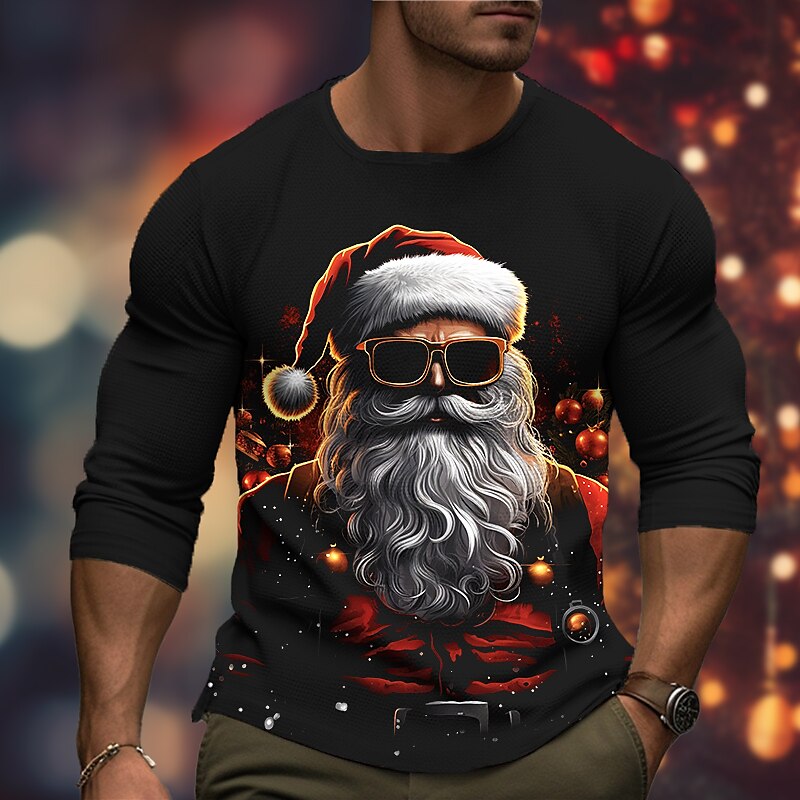 Christmas Men's Santa Claus 3D T-shirts Graphic Santa Claus Fashion Designer Casual 3D Print Tee Sports Outdoor Holiday Going out Black Red Burgundy Long Sleeve Crew Neck Spring & Fall Clothing 2025 - $19.49 –P5
