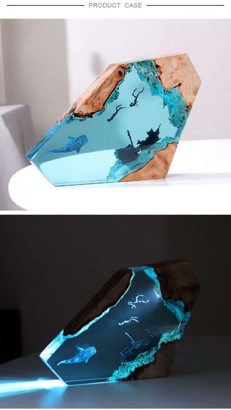 Shark Whale Ocean Art Ornament Gift Solid Wood Resin Night Light for Office Desktop Christmas Gift 2025 - $77.99 –P1