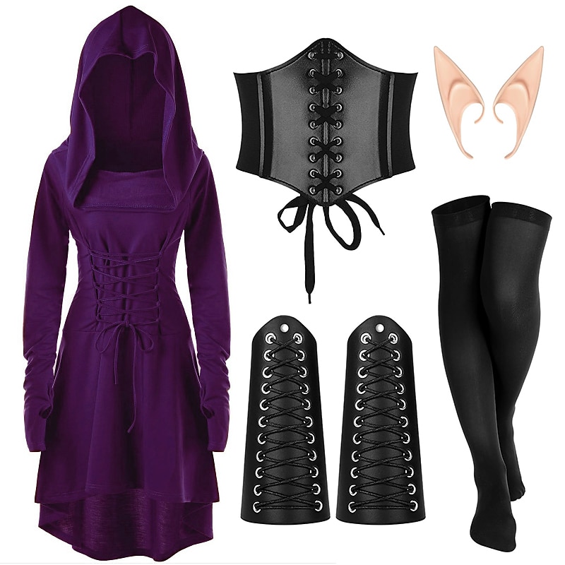 Retro Vintage Punk e gótico Medieval Vestidos Corpete Roupa Viking Ranger Elfo Tiro com arco Mulheres Viking Fantasia Dia Das Bruxas Carnaval Festa Casual / Diário LARP Adulto Vestido Cinto Meias de 2025 por $44.99 –P10