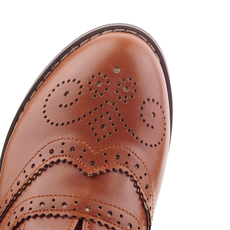 pantofi oxford clasici brogue de damă – pantofi maro din piele artificială cu vârful aripii cu șireturi pentru ținute casual și formale de inspirație vintage 2025 - $42.99 –P7