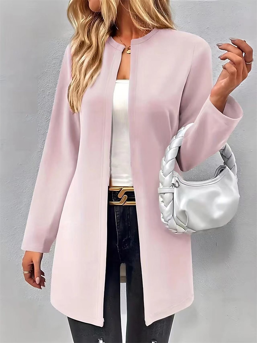 Γυναικεία Casual Jacket Διατηρείτε Ζεστό Αναπνέει Υπερμεγέθη Καθημερινό Στυλ δρόμου Σκέτο Διακοπές Δρόμος Καθημερινά Ρούχα Εξόδου Ανοικτό Μπροστά Χωρίς Γιακά Κανονικό Μακρυμάνικο Εξωτερικά ενδύματα 2025 - $41.99 –P2