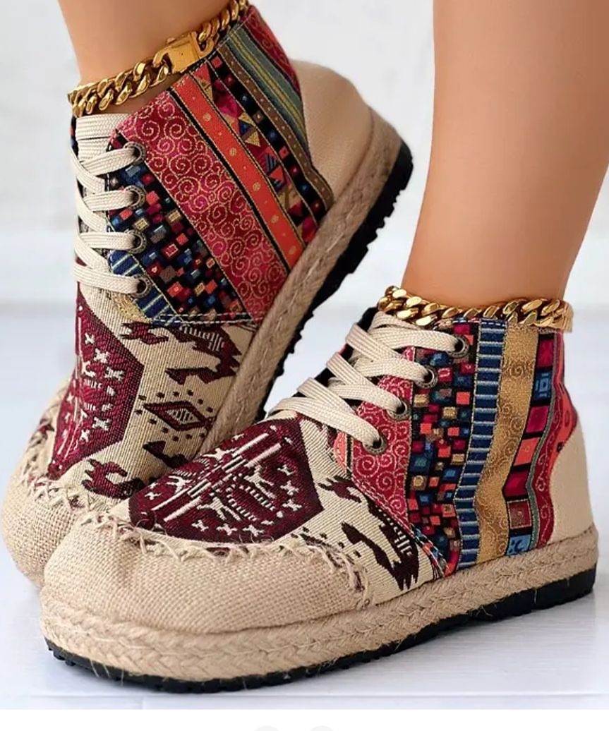 tênis feminino boêmio com cadarço – calçados casuais de lona com estampa étnica e sola trançada, calçados leves e confortáveis para caminhada, uso diário e viagens de 2026 por $36.99 –P9