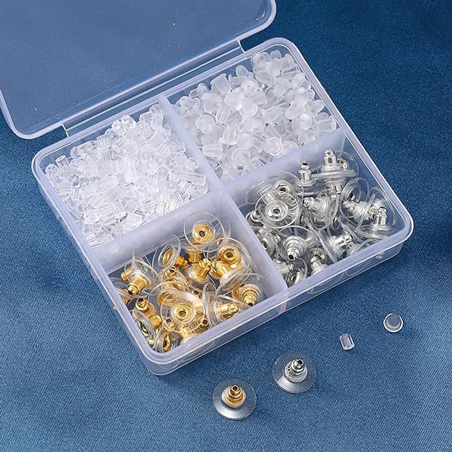 4 Styles 620 Pieces Earrings Silicone Earring Backing Clear Earring Backing Hypoallergenic Plastic Rubber Earring Back Bullet Clutch Plug Replacement Kit for Fishhook Earrings Stud Rings 2025 - $6.49 –P2