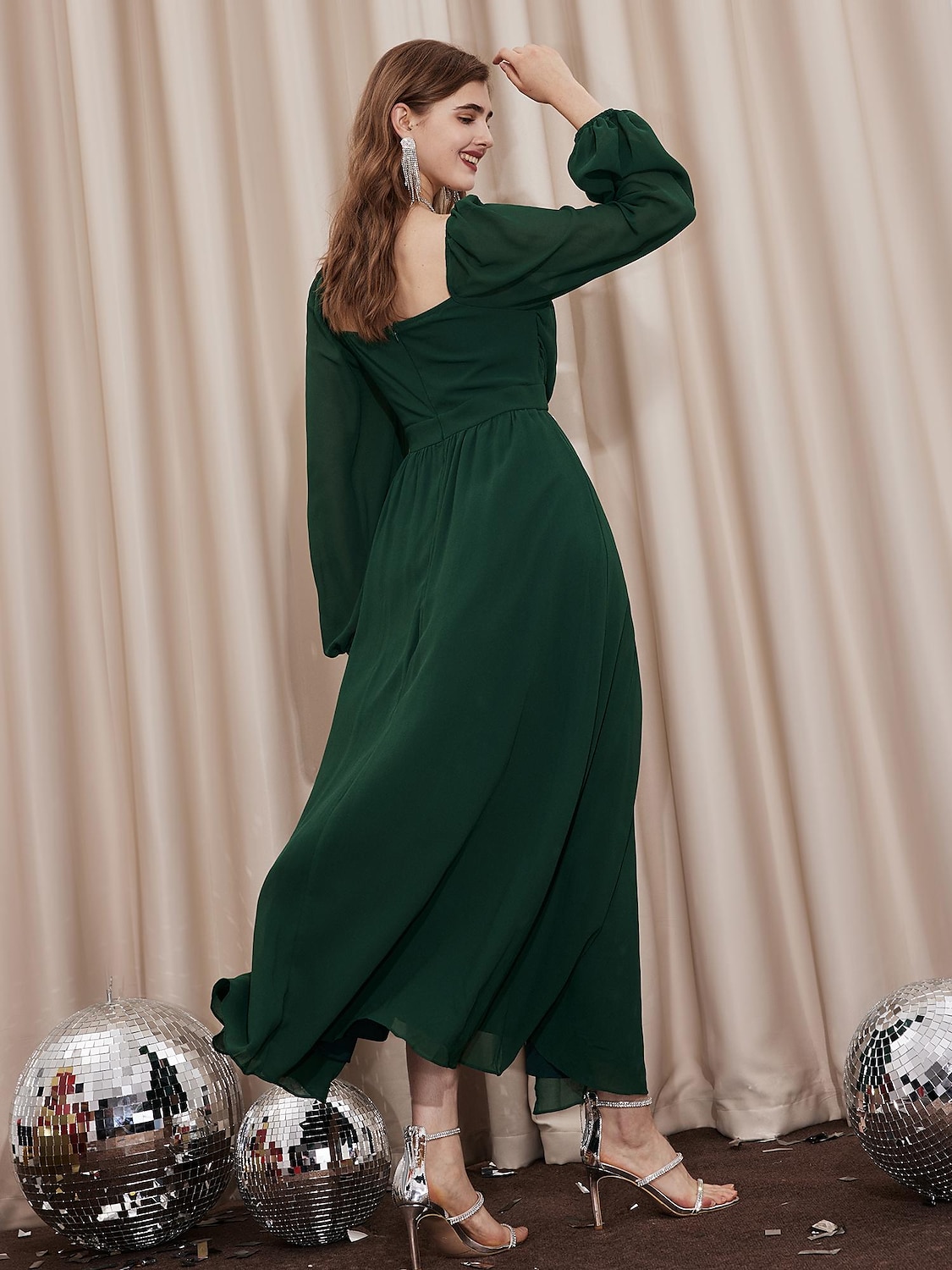 elegantes, gerafftes, geteiltes Maxikleid 2025 - $51.99 –P9