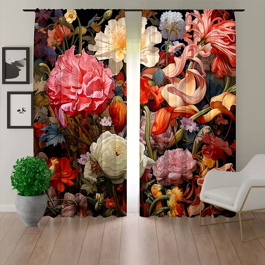 2 Panels Curtains For Living Room Bedroom, Flowers Curtain Drapes for Bedroom Door Kitchen Window Treatments Thermal Insulated Room Darkening 2025 - $22.99 –P17