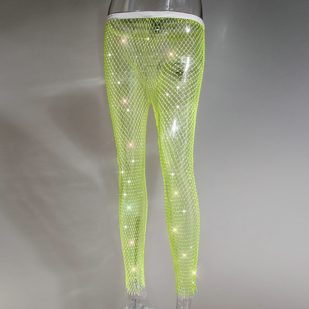 Métallique Éclat Sexy Pantalon Couverture en Maille Transparente avec Strass Disco Déguisement Femmes Carnaval Soirée Club Défilé de la Fierté Adulte Pantalon de 2026 ? $21.74 –P19