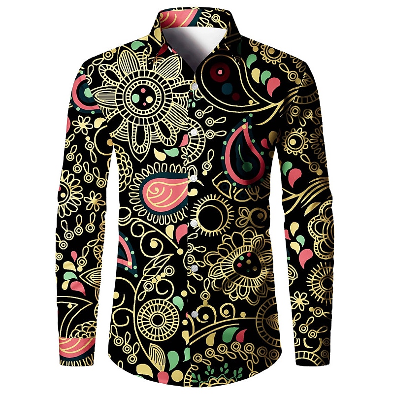 Herren Hemd Knopfhemd Langarm Brautkleider schlicht Boho Freizeitskleidung Ausgehen Herbst Winter Umlegekragen Bedruckt Button-Down Schwarz Dunkelmarine Beige 2025 - $24.99 –P6