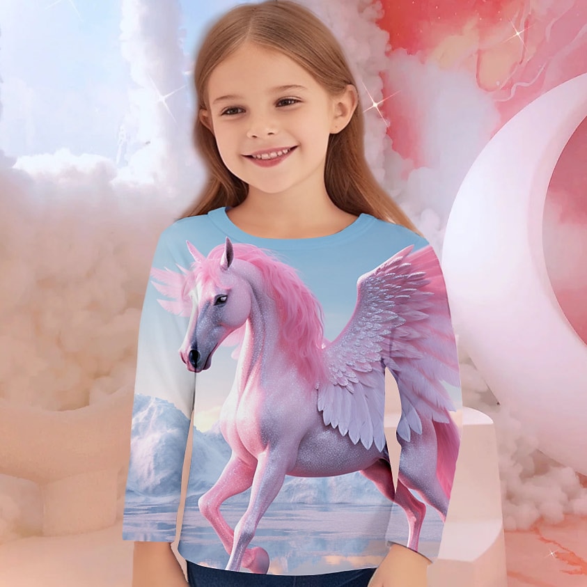 Da ragazza 3D Unicorno T-shirt Camicie Manica lunga Stampa 3D Autunno Inverno Attivo Di tendenza stile sveglio Bambino 3-12 anni Girocollo Esterno Informale Giornaliero Standard del 2025 a $12.99 -P7