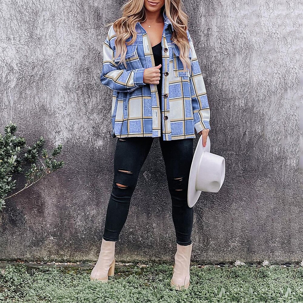 Women's Shirt Blouse Fashion Plaid Buttons Pocket Print Long Sleeve Regular Tops Shirt Collar Casual Black Red Green Khaki Spring &  Fall 2025 - $28.99 –P13