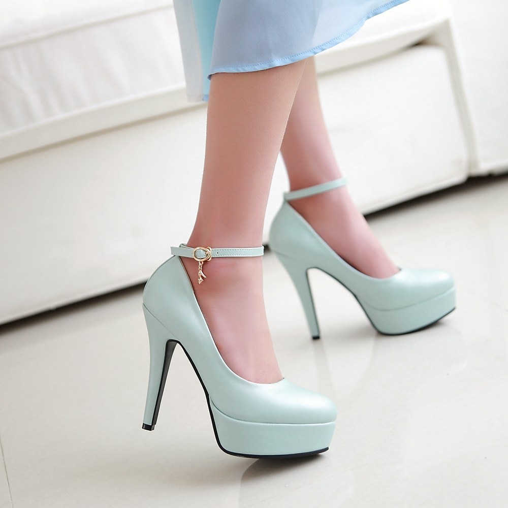 Mujer Tacones Zapatos De Vestir Boda Fiesta Oficina Tacones De Boda Plataforma Tacón de Aguja Dedo redondo Elegante Moda Negocios Cuero Sintético Tira de tobillo Negro Blanco Azul Piscina 2025 - $64.99 –P2