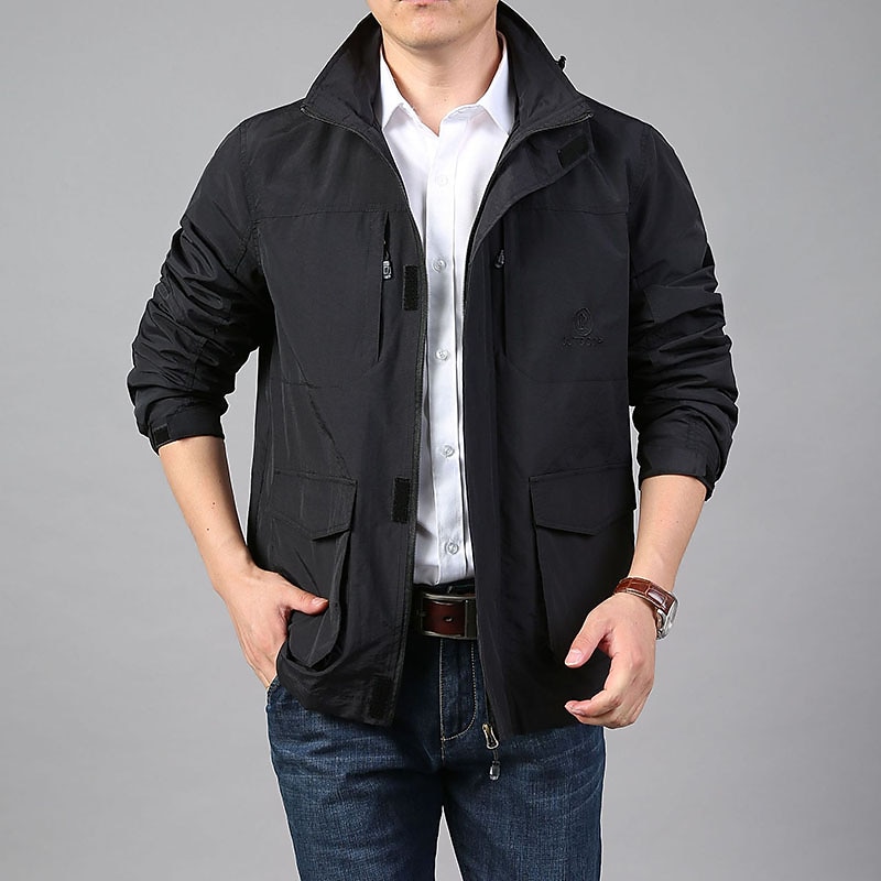 Hombre Chaqueta ligera Chaqueta de verano Chaqueta utilitaria Chaqueta tipo cargo Exterior Vacaciones Templado Bolsillo Otoño Invierno Plano Moda Ropa de calle Con Capucha Regular Negro Caqui Azul 2026 - $47.99 –P10