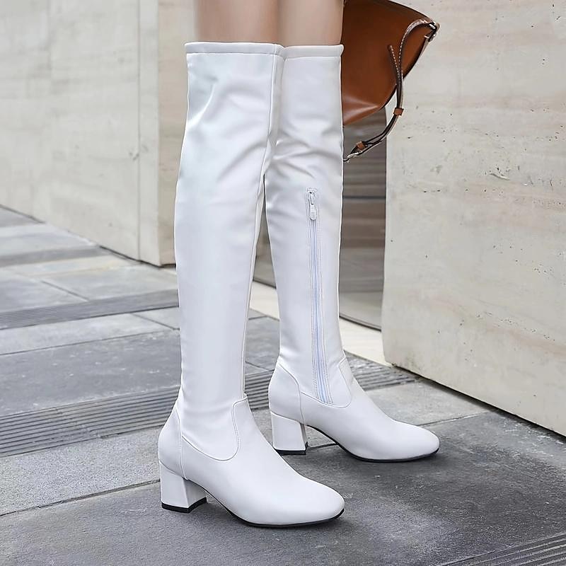 Women's White Over-the-Knee Boots with Zipper, Modern Chic Style for Fall and Winter Casual Outings 2025 - $59.99 –P3