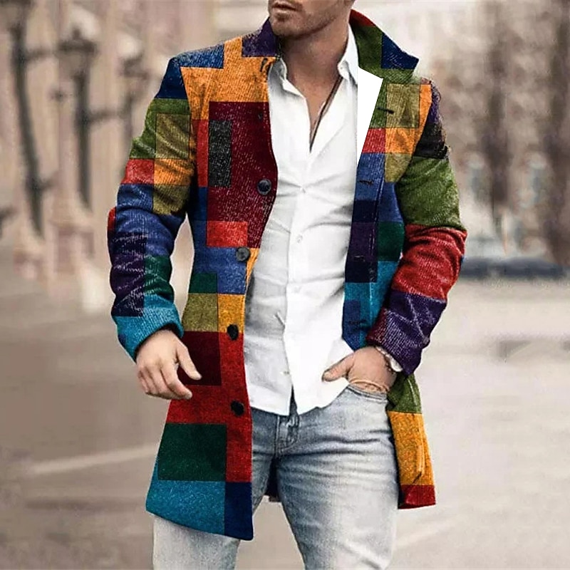 Plaid / Check Geometry Business Casual Men's Coat Work Wear to work Going out Fall & Winter Standing Collar Long Sleeve Blue M L XL Polyester Weaving Jacket 2024 - $35.99 –P1