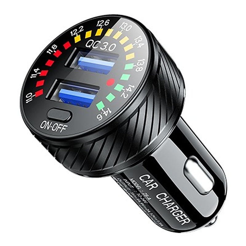 Caricabatteria da auto doppio USB qc 3.0 con display voltmetro, adattatore di alimentazione, presa accendisigari per telefono cellulare del 2025 a $28.99 –P1