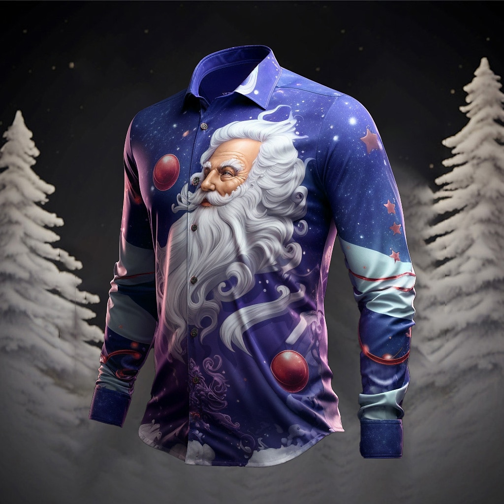 père Noël Décontractées Homme Chemise Usage quotidien Sortie Automne hiver Col rabattu manche longue Jaune, bleu marine, Bleu Roi S, M, L Tissu extensible dans les 4 sens Chemise Noël de 2025 ? $26.99 –P6