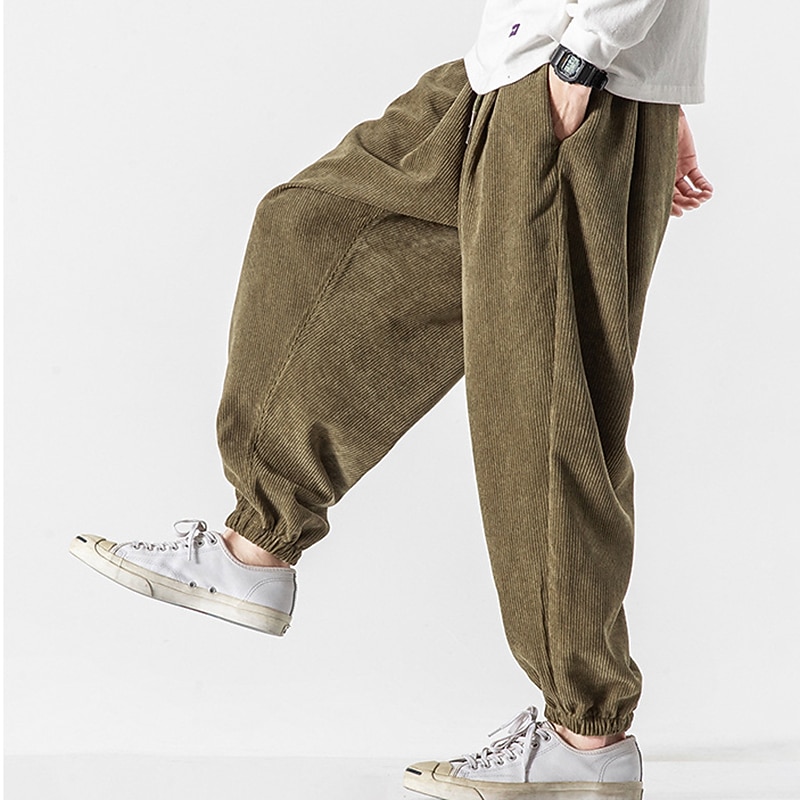 Men's Sweatpants Corduroy Pants Carrot Pants Pocket Drawstring Elastic Waist Plain Comfort Breathable Outdoor Daily Going out Fashion Casual Black Pink 2026 - $49.99 –P10