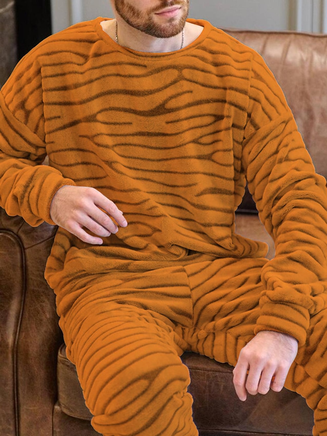 Férfi Lounge-ruházat Pizsamák Pizsama Pizsama felső és nadrág 2 darab Csík Stílusos Alkalmi Kényelmes Otthon Napi Flanel Mokaszinok Terített nyak Hosszú ujj Pullover Nadrág Rugalmas derék Nyár Tavasz 2025 - $22.99 –P4