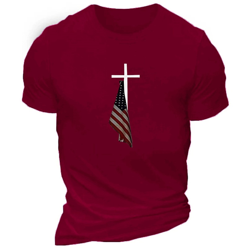 Homens Cruz Bandeiras Camiseta T-shirt Algodão Manga Curta Gráfico Camisa Preto Vinho Verde Tropa Camiseta confortável Esportes Feriado Roupas de estilistas de 2025 por $15.99 –P2