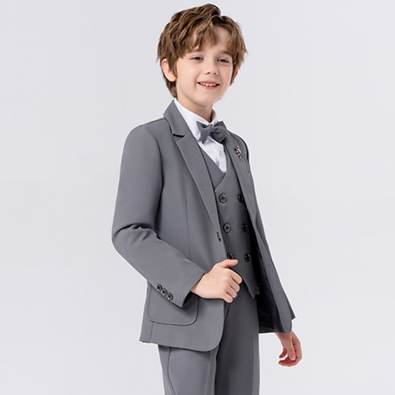 6 deler Barn Gutt Dress og blazer Antrekk Helfarge Langermet Knapp Sett Formell Kul Høst Vinter 7-13 år Grå 5-delt sett (jakke + vest + bukse + sløyfe + Blått 6-delt sett (skjorte + jakke + vest 2025 - $95.99 –P13