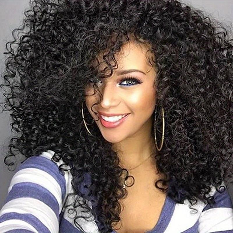 Black 14 Inch Afro Curly Kinky Hair Wigs With Side Bangs For Women Synthetic Fiber Kinky Curly Wigs Natural Looking Hair Wigs 2025 - $20.99 –P6