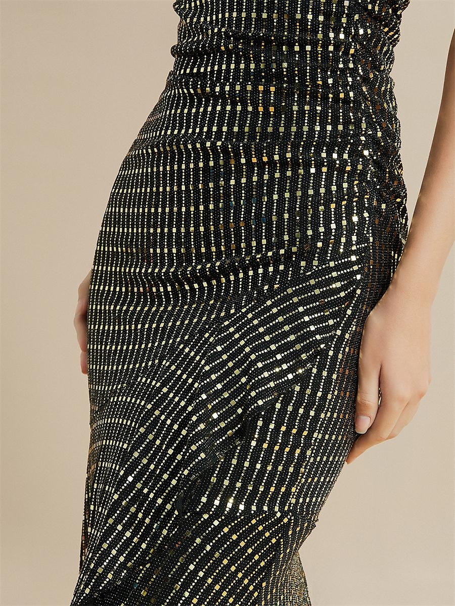 One-Shoulder-Midikleid mit Pailletten, Streifen und Rüschen 2025 - $54.99 –P6