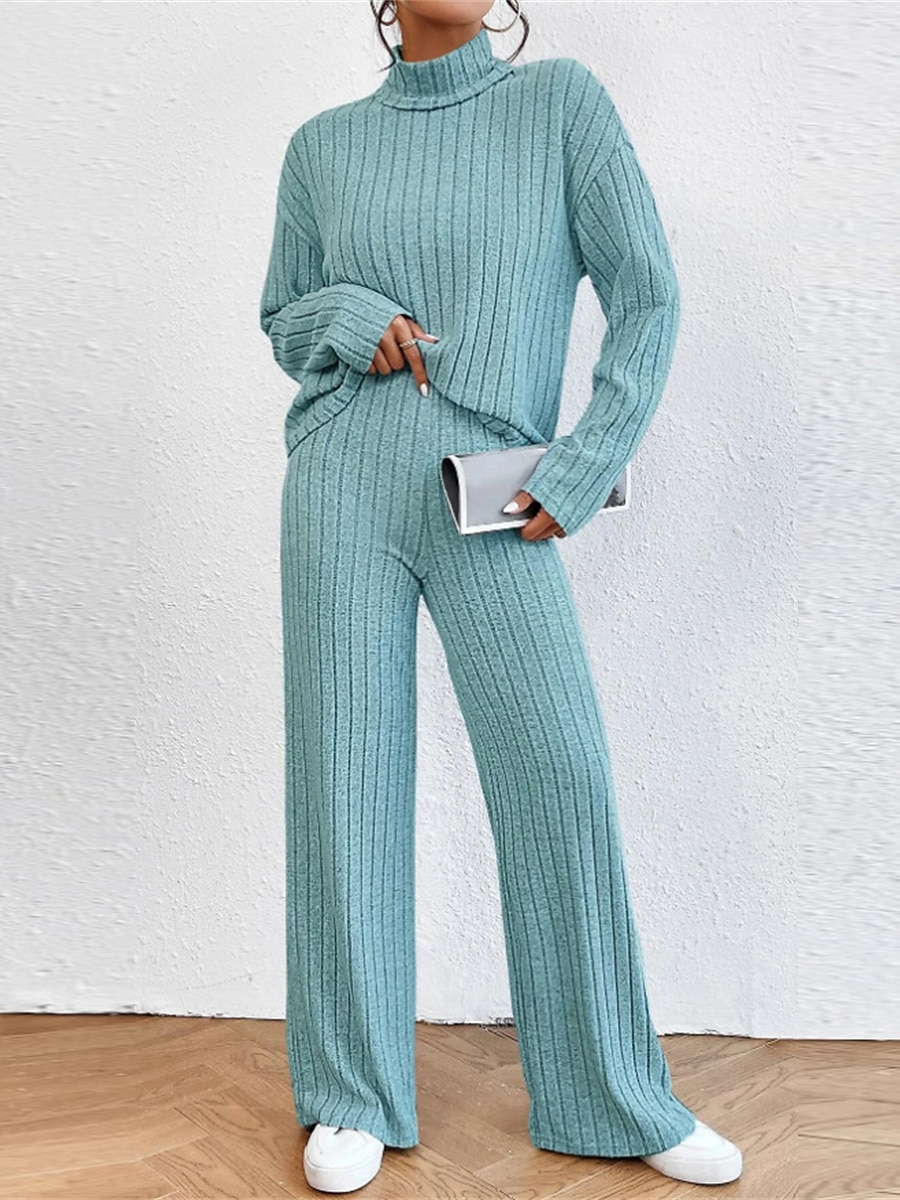 dam loungewear set ren färg ledig komfort mjuk hemgata dagligen polyester andas hög hals långärmad tröja byxa höst vinter hem outfits 2025 - $31.99 –P7